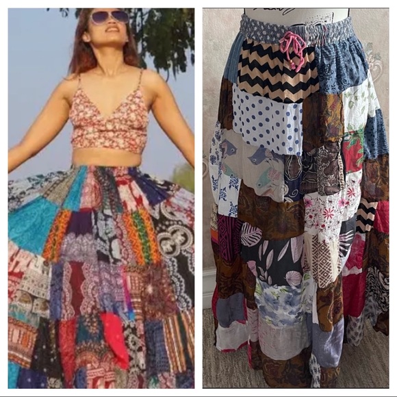 Jessica Taylor Dresses & Skirts - PATCHWORK LINED MAXI  BOHO SKIRT NWT